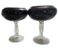 Pedestal Compote Amethyst Glass Bowl Vase Pair Clear Twisted Stem Vintage   MCM