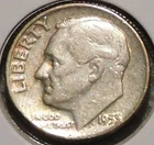 Silver Dime - Roosevelt - 1955-D (Cleaned) [Set break]