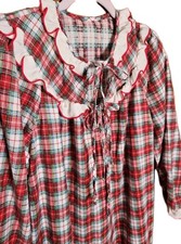 Vintage Sears Red/Green/White Plaid Flannel Ruffle Nightgown, Size Medium