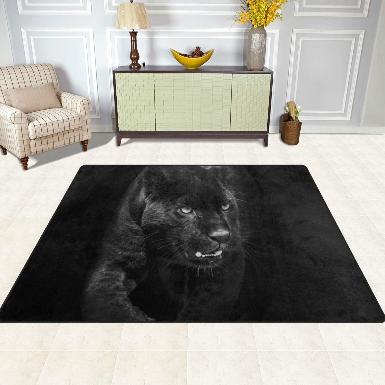 Large Area Rugs Panther in Dark Printed,Lightweight Water-Repellent Floor Car... thumbnail 3