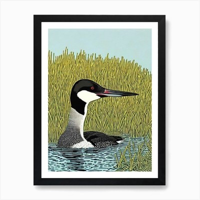 Common Loon Linolschnitt Vogel Kunstdruck gerahmt Wandbild Poster Leinwanddruck Bild