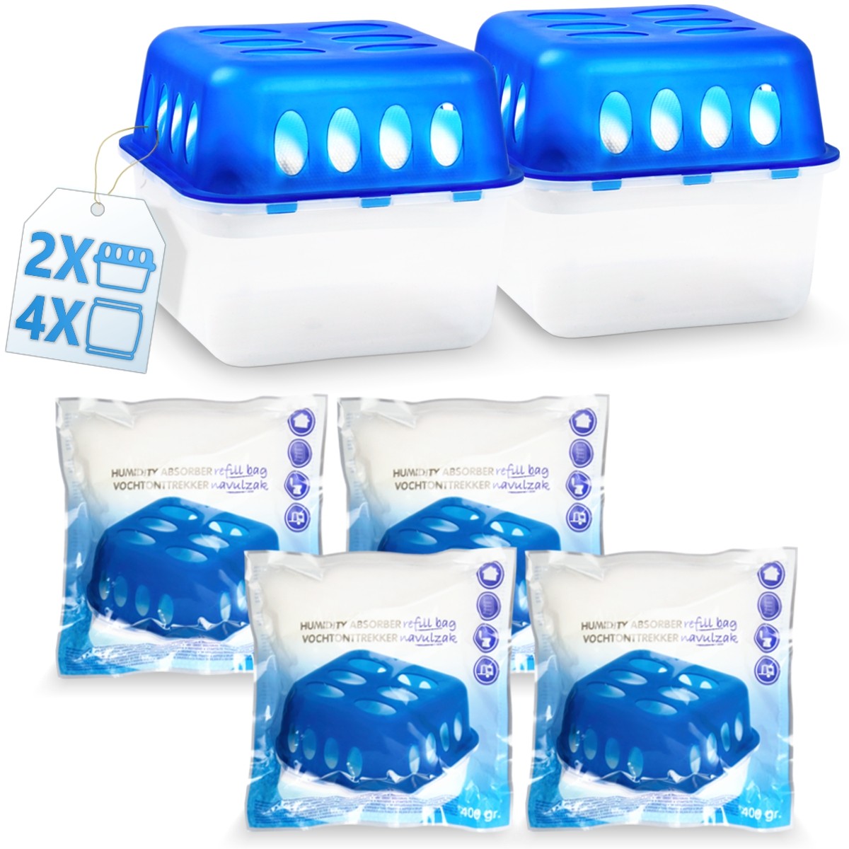 2x Box Luftentfeuchter 4x 400g Beutel Granulat Raum Entfeuchter Stopper Trockner