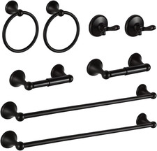 Matte Black 8-Piece Bathroom Accessory Set - Towel Bar, Hooks More