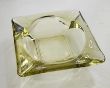 Vintage Square Yellow Amber 6" Glass ashtray.