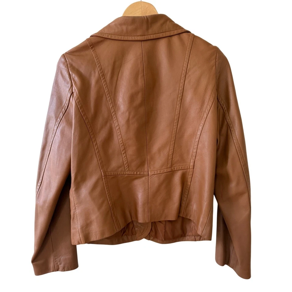 Vintage Petite Sophisticate Genuine Leather Blazer Jacket Carmel Brown S - Image 3 of 4