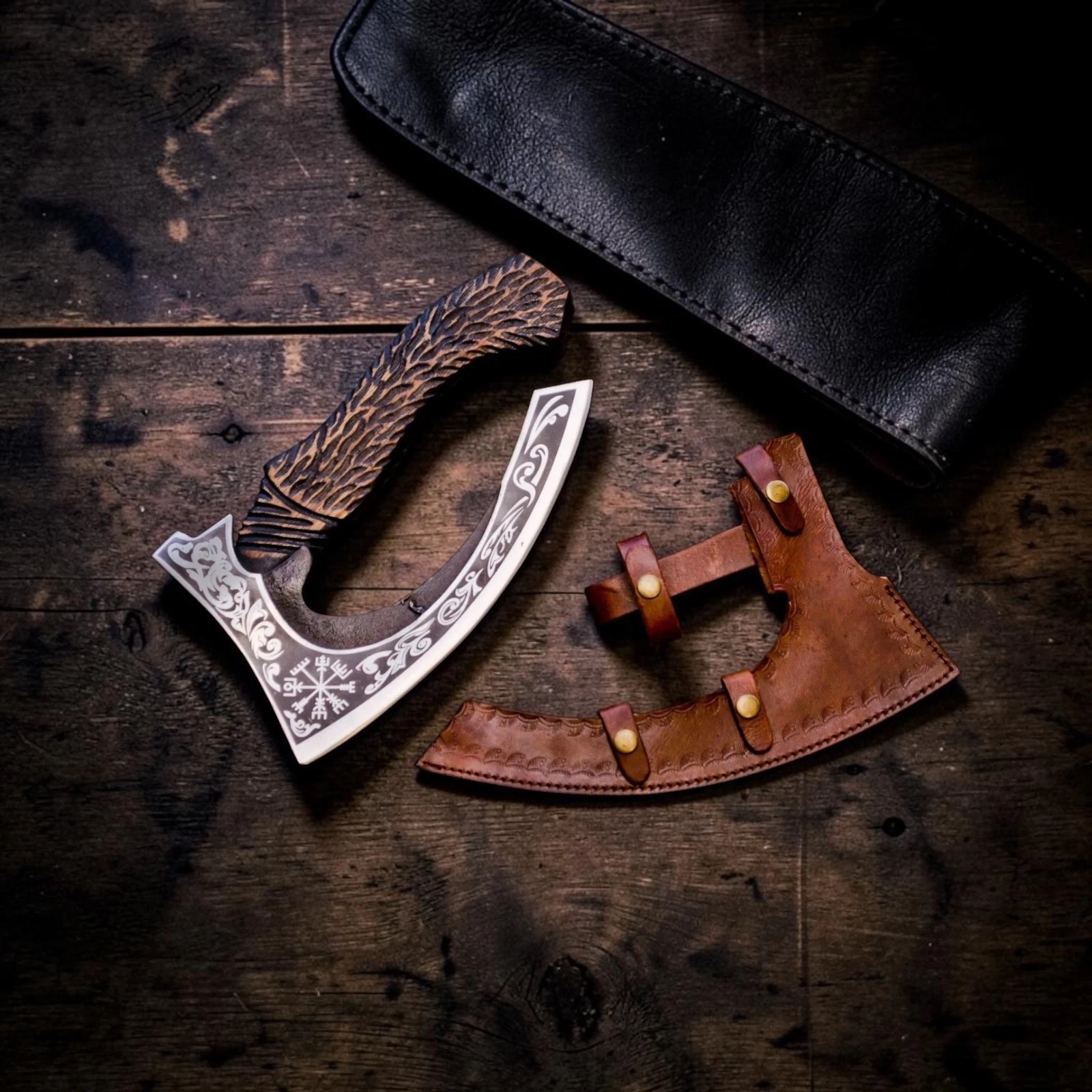 Handmade Viking Pizza Axe Cutter Hand Forged Bearded Axe W| Sheath Camping Gift
Opens in a new windo