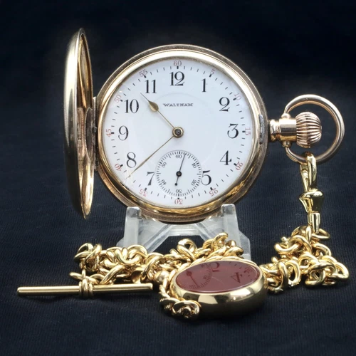 Outstanding Antique Waltham 17J 14k Gold Filled Full Hunter Pocket Watch