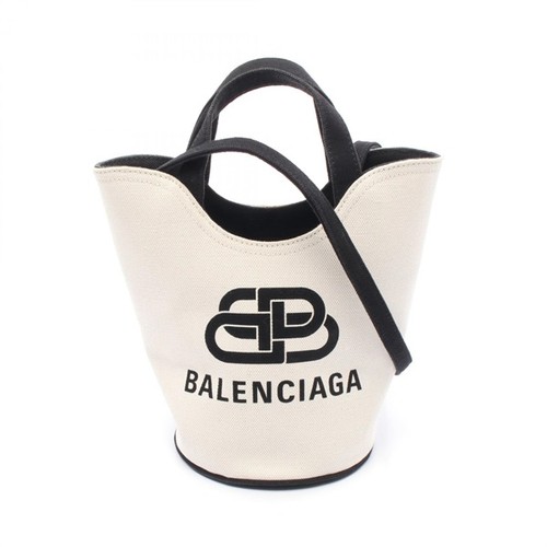Balenciaga Wave XS Canvas Handbag White/Black Women Used Authentic
