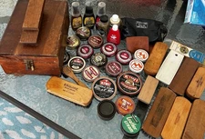 Grandpa's Huge Vintage Shoe Shine Junk Drawer Lot Brushes Polish Valet Box