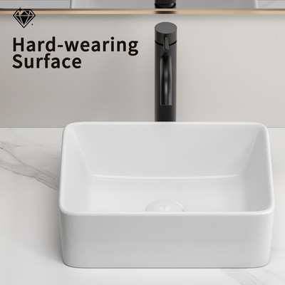 White Rectangular Vessel Sink, 16''X12'' Small Bowl Bathroom Vessel Sink