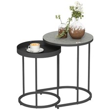 HOMCOM Nesting Side Table Set of 2, Industrial Round Nest of Tables, Grey