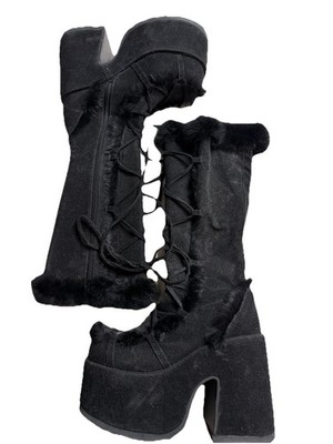 Demonia Camel-311 Stacked Black Mammoth Platform Goth Punk Knee Boots 9.5