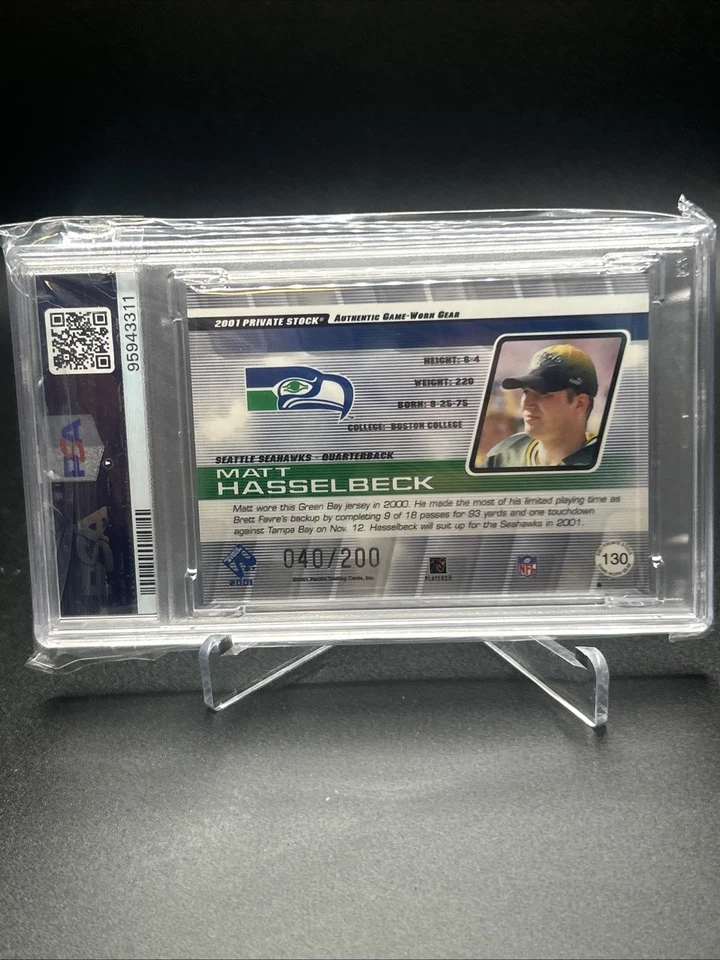 2001 Pacific Private Stock Game-Worn Gear Matt Hasselbeck Patch /200 PSA 9 - Image 2 of 2