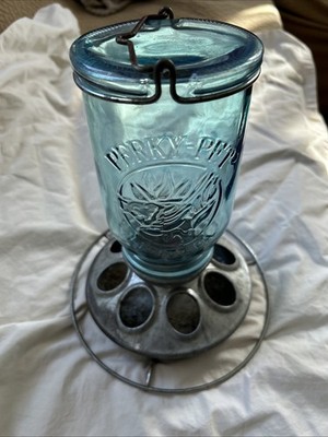 Perky-Pet 784 Rustic BLUE Glass Mason Jar Bird Seed Feeder  8 Port 1 lb 9610700
