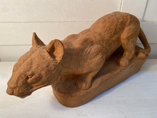 Sculpture animalière en terre cuite art-déco "panthère à l'affut" signée Clem TB