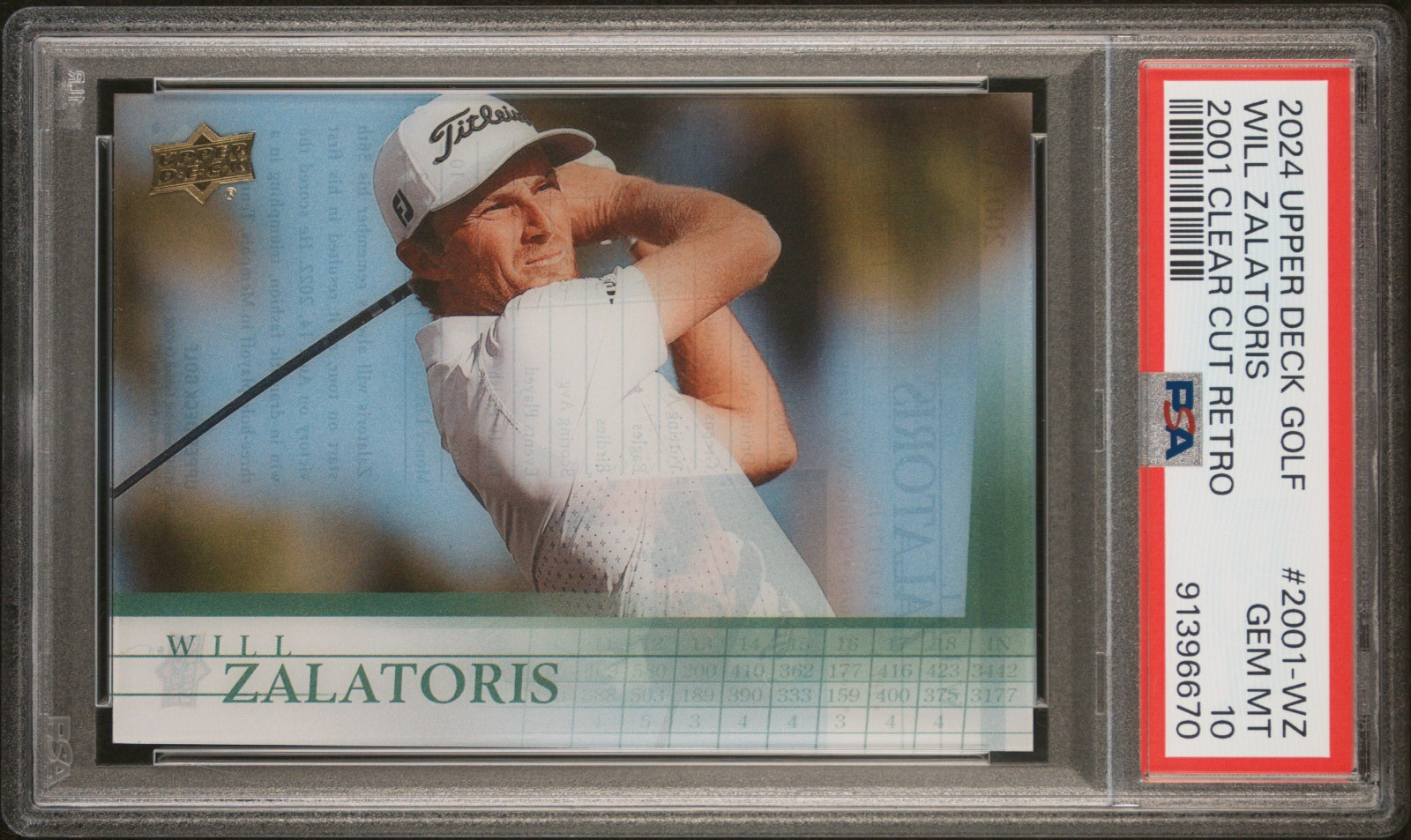 WILL ZALATORIS 2024 UPPER DECK GOLF #2001-WZ CLEAR CUT RETRO RARE 1:1,152 PGA SP