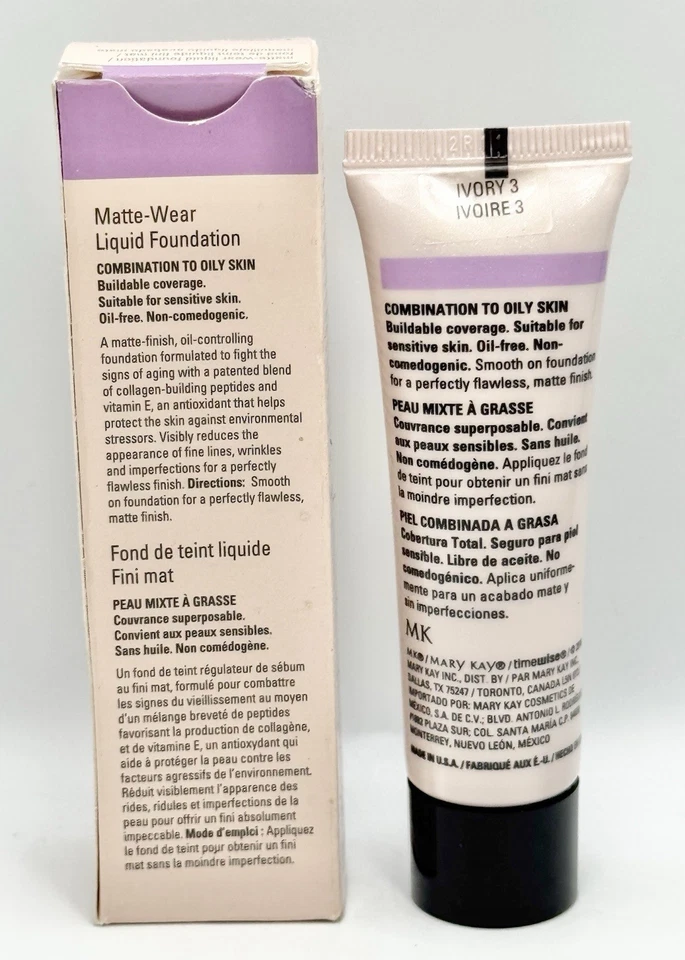 Mary Kay Timewise Matte Wear Liquid Foundation Ivory 3 - 038752 - Comb. to Oily - Image 2 of 3