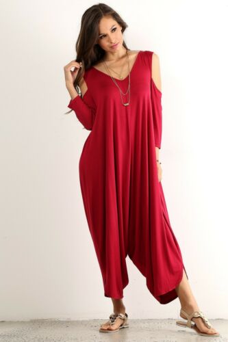 Harem Jumpsuit Loose Fit Jumpsuit Wide Leg Jumpsuit Red Gray Brown Romper - Picture 3 of 7