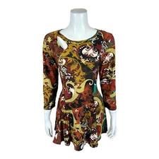 Attitudes by Renee Women's Pullover Como Jersey Key Hole Top Geo Small Size