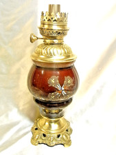 🇫🇷  LAMPE A PÉTROLE ANCIENNE FAÏENCE EMAILLEE ET BRONZE OIL LAMP
