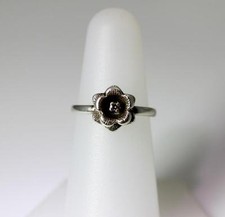 Pretty Sterling Silver Diamond Rose Ring Size 6 7366