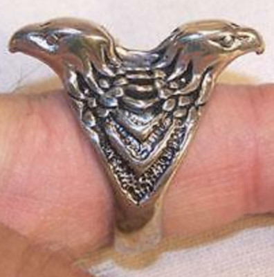 1 DELUXE DOUBLE EAGLE HEAD SILVER BIKER RING BR196 mens jewelry RINGS NEW