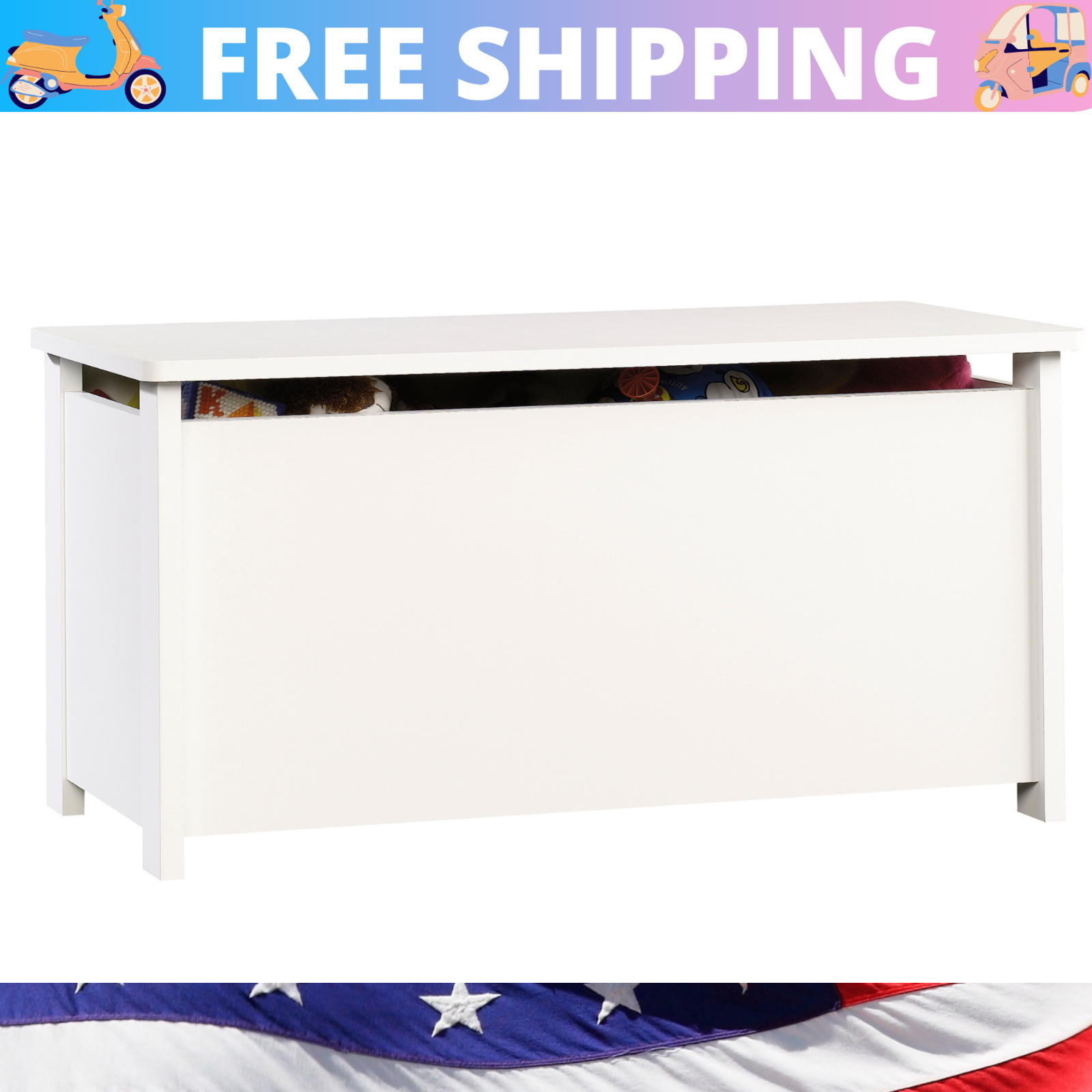large white wooden toy chest