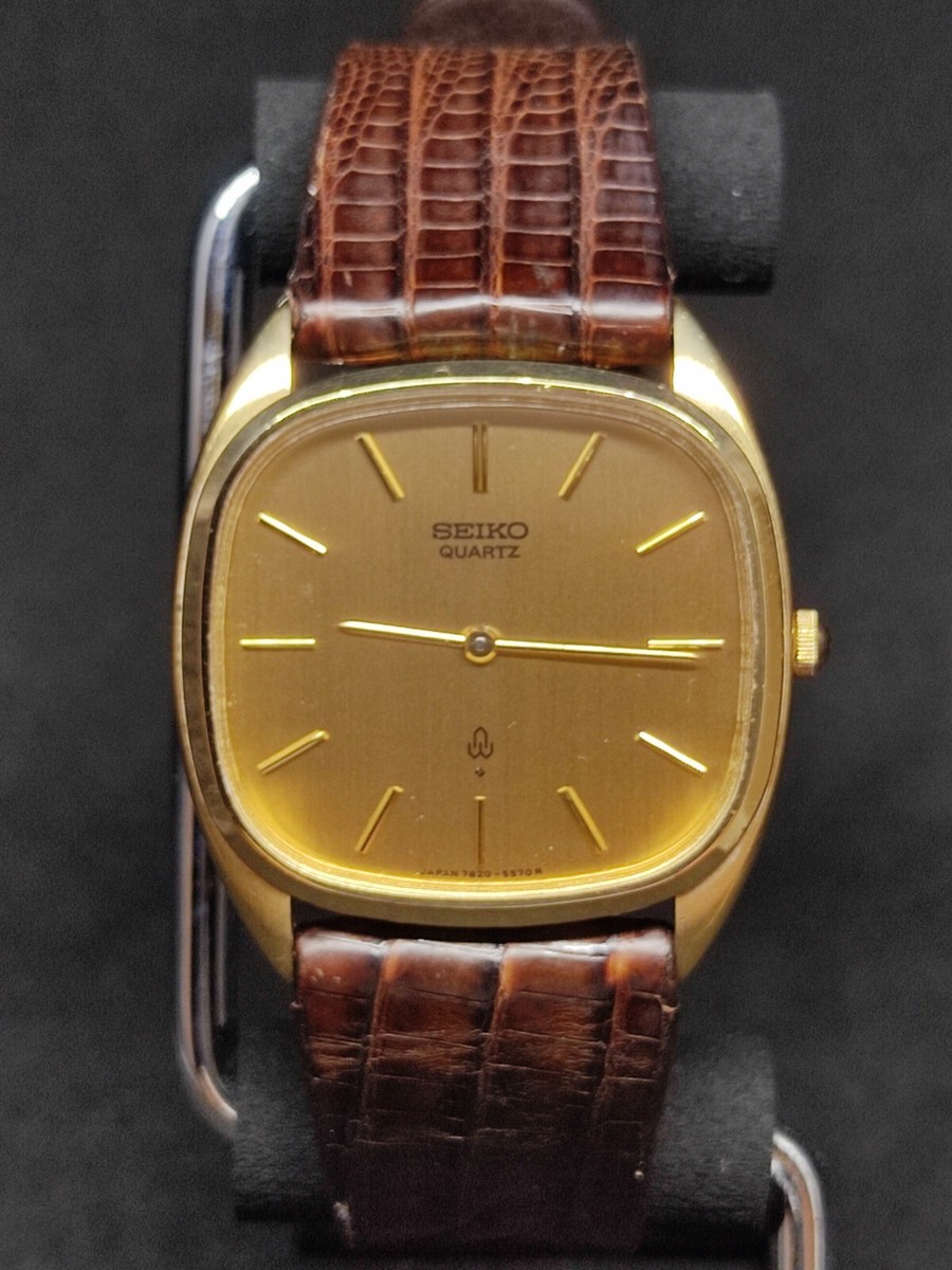 ◆SEIKO 7820-8040 ゴールド メンズ腕時計 09235 Good condition vintage Seiko 7820-5420 square men's watch, battery