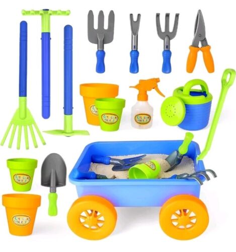 Kids Gardening Wagon Playset with Gardening Tools - 15 Pieces