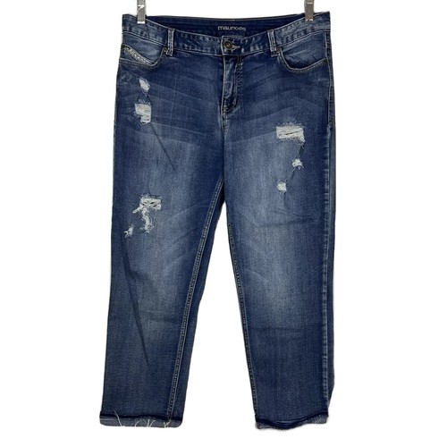 Maurices Cuffed Raw Hem Straight Leg Distressed Stretch Blue Denim Jeans 11/12