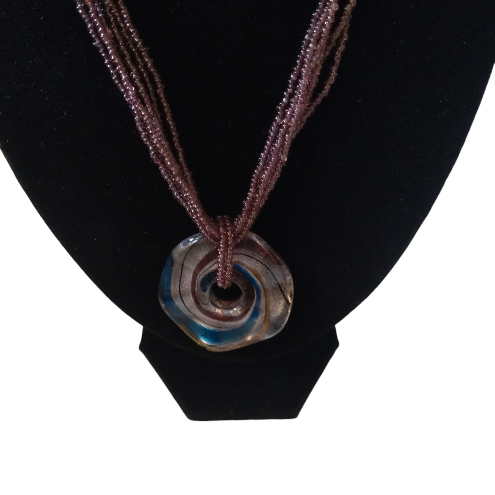 Multi-Stranded Beaded Iridescent Glass Pendant Ne… - image 2