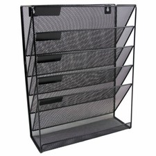 Magazine File Holder Wall Mounted Hanging Storage Organiser 6 Tier Metal Black