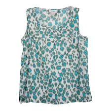 Loft Shirt Women Size XSP Petite Green Beige Animal Leopard Print Sleeveless