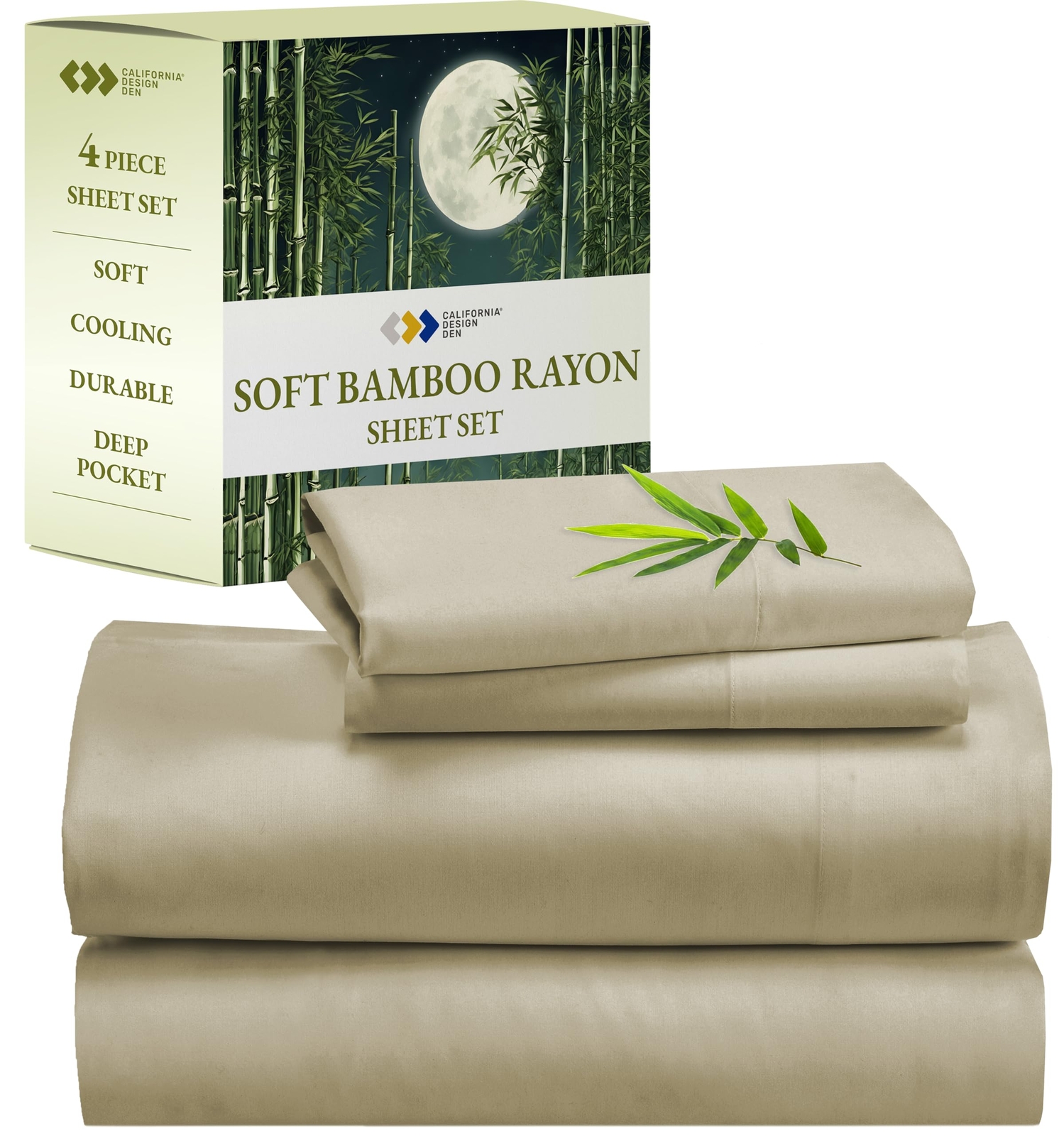 Queen Size Rayon from Bamboo Sheets Set, Cooling Rayon Sheets, Luxury Queen S...