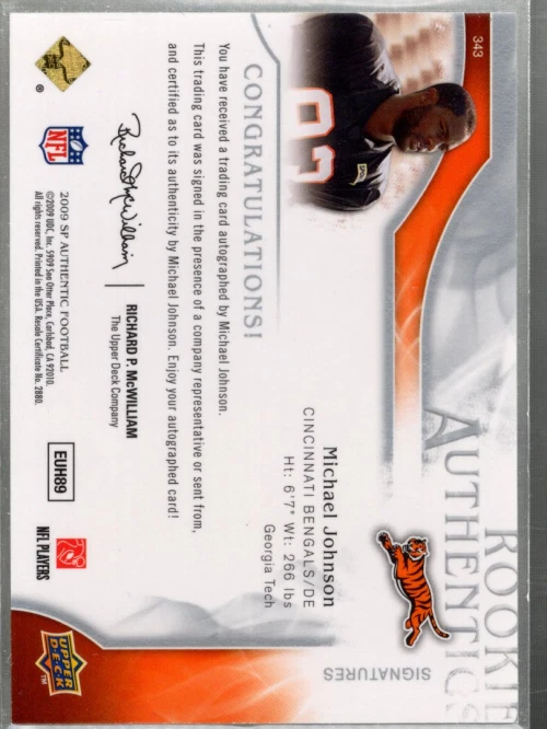 A1642- 2009 SP Authentic #343 Michael Johnson RC Auto /799 SAMPLE PIC - Image 2 of 2