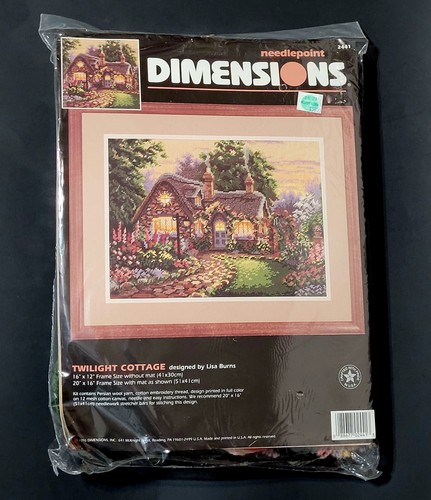 Vtg Dimensions #2441 Twilight Cottage Needlepoint Kit 20x16 Lisa Burns 1996 NIP - Picture 5 of 8