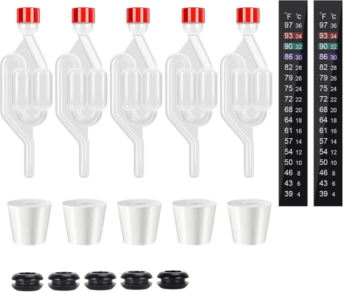 S-Shape Brewing Airlock Kit, Confezione da 5 Airlock Homebrew per Fermentazione con Airloc - Foto 10 di 12