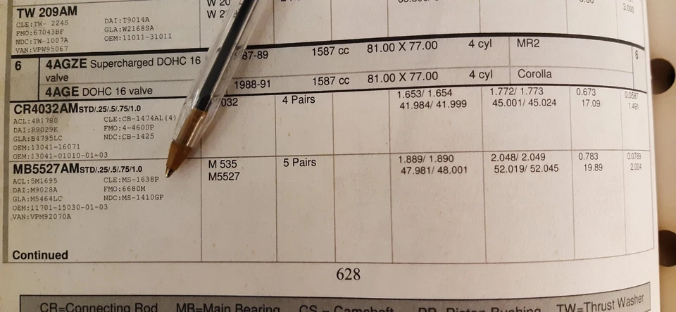 TOYOTA 4AFE 4AGE MR2,CELICA, COROLLA MAIN BEARINGS H/DUTY 0.75=M5464LC MB5527CP - Image 4 of 4