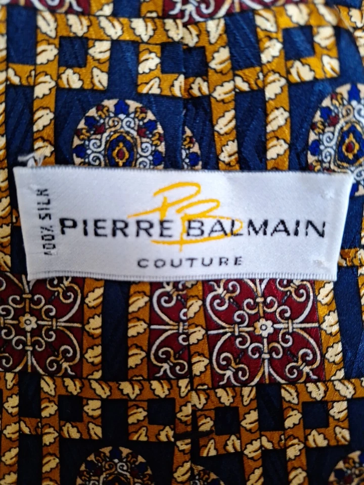Corbata de Colección Pierre Balmain Couture Seda Clásica FAT Cuello EE. UU. Geométrica Hoja de Oro Foto 3 de 4