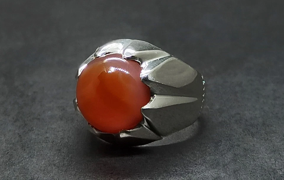 Anillo de plata esterlina 925 cornalina marrón natural hecho a mano Aqeeq para hombre en forma de estrella Foto 4 de 4