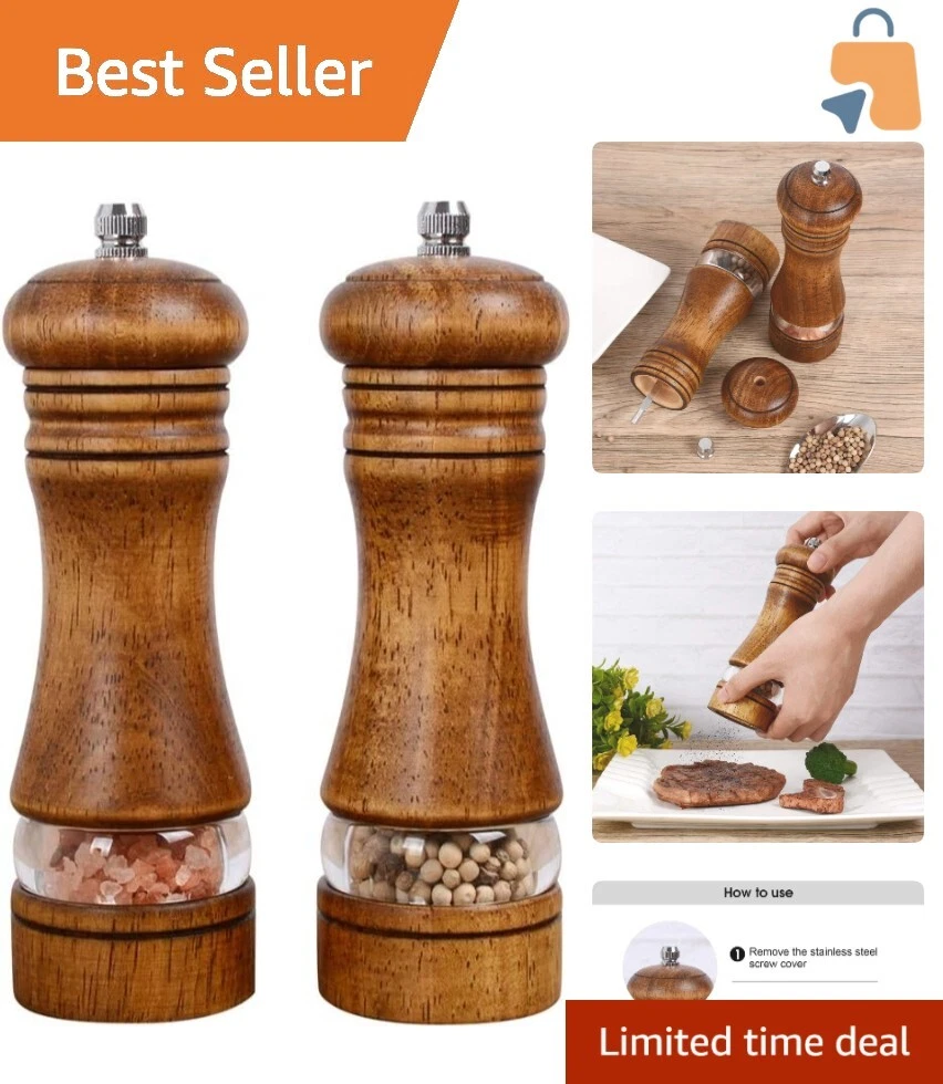 Elegant Wood Salt and Pepper Grinder Set - Adjustable Mills with Acrylic Window
Opens in a new windo