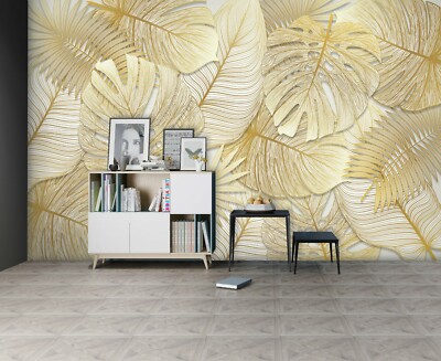 3D Golden Leaves 0073NA Wallpaper Wall Mural Removable Self-adhesive Jenny