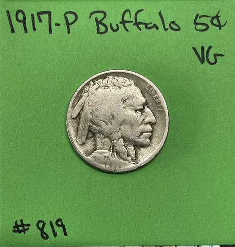 1917-P Buffalo 🦬 Indian Head Nickel 5c Cent Piece  VG Very Good