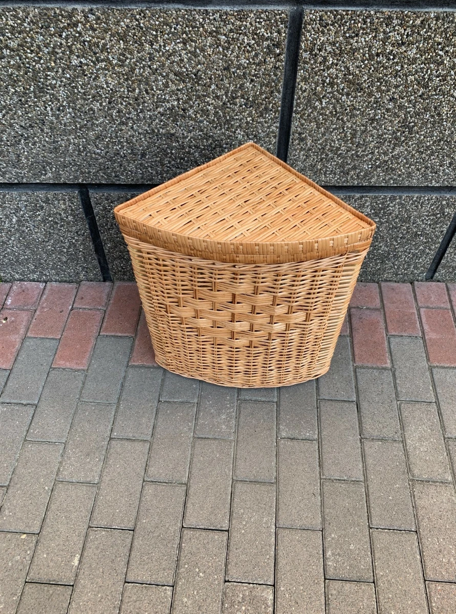 corner hamper storage cane organizer natural rattan wicker laundry basket