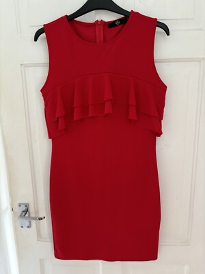 Missguided Red Ruffle Bodycon Mini Dress Size 10 | eBay UK