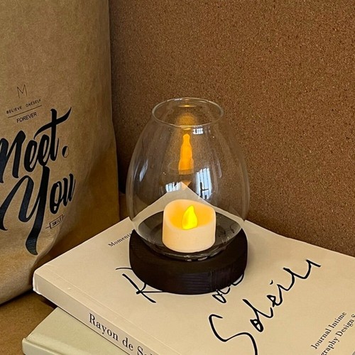 Windproof Glass Candlestick Wedding Table Decor Wood Base Tealight Candle Holder - Picture 5 of 15
