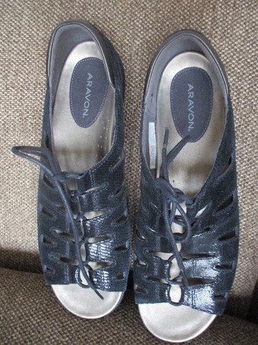 Damen-Sandalen Aravon fünf Riemen schwarz Leder Schlangenleder Größe 11 neu ohne Karton - Bild 1 von 9