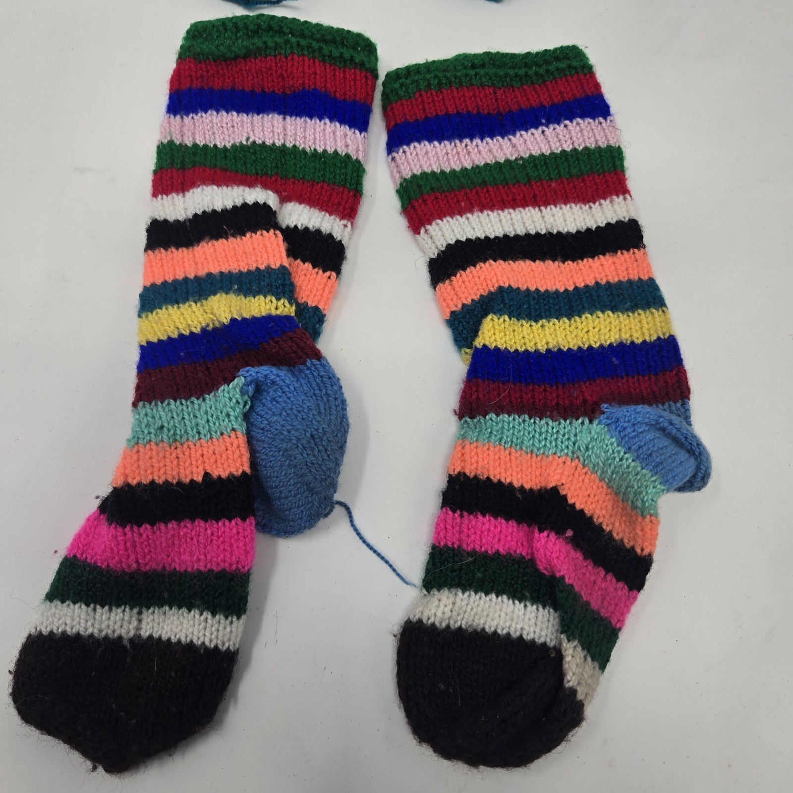 Vintage Peruvian Hand Knit Wool Mittens & Socks Set Geometric Striped Sm/Med image 2