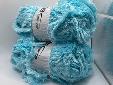 LOT of 2 Aqua Blue Panda Yarn 59012 Ice Yarns Fuzzy Plush Short Eyelash 2x100gr