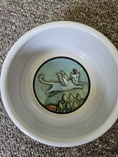 Ursula Dodge Flight of the Blue Cat Pet Bowl Signature Housewares Stoneware